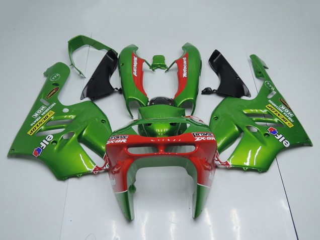 1994-1997 Kawasaki ZX9R Motorcycle Fairings - Green Red Elf Dunlop