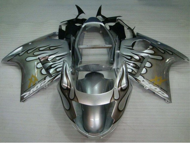 1996-2007 Honda CBR1100XX Blackbird Motorcycle Fairing - Silver Black Flame