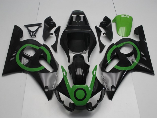1998-2002 Yamaha YZF R6 Motorcycle Fairings - Glossy Black Green Circle