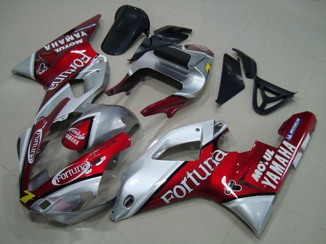 2000-2001 Yamaha YZF R1 Motorcycle Fairings - Silver Red Fortuna Motul 7