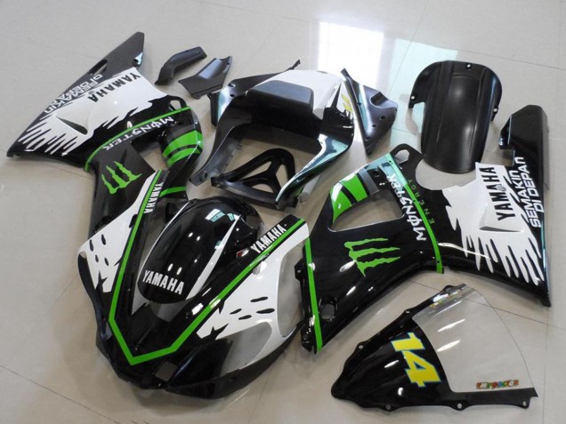 2000-2001 Yamaha YZF R1 Motorcycle Fairings - Glossy Black White Green Monster