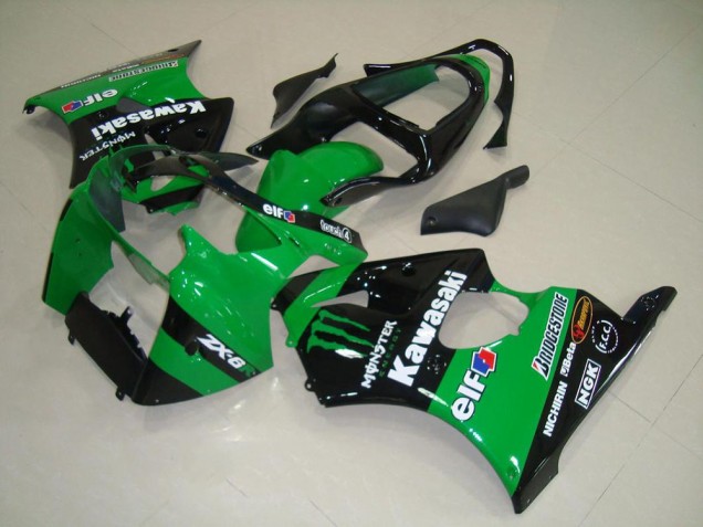 2000-2002 Kawasaki ZX6R Motorcycle Fairings - Green Glossy Black Monster