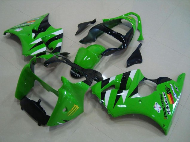 2000-2002 Kawasaki ZX6R Motorcycle Fairings - Green White Glossy Black