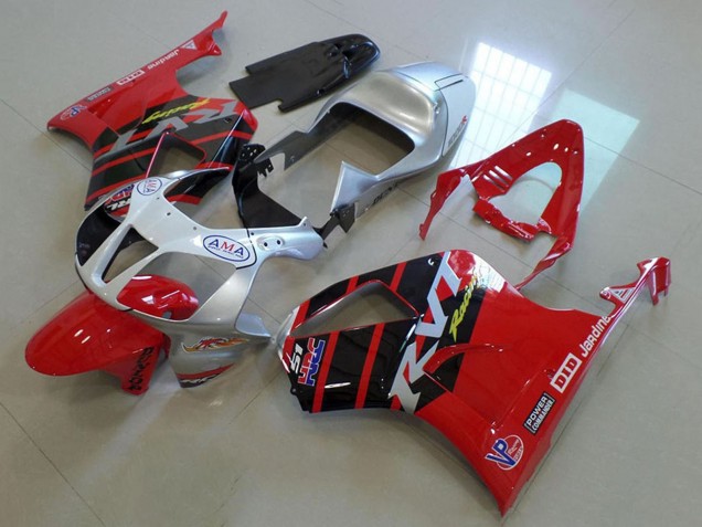 2000-2006 Honda VTR1000 Motorcycle Fairings - Silver Red Glossy Black Stripe