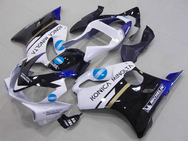 2001-2003 Honda CBR600 F4i Motorcycle Fairings - White Blue Glossy Black Konica Minolta