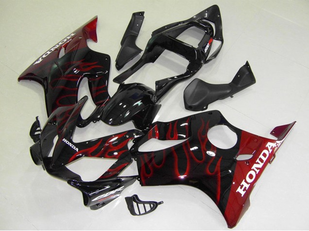 2001-2003 Honda CBR600 F4i Motorcycle Fairings - Glossy Black Red Flame