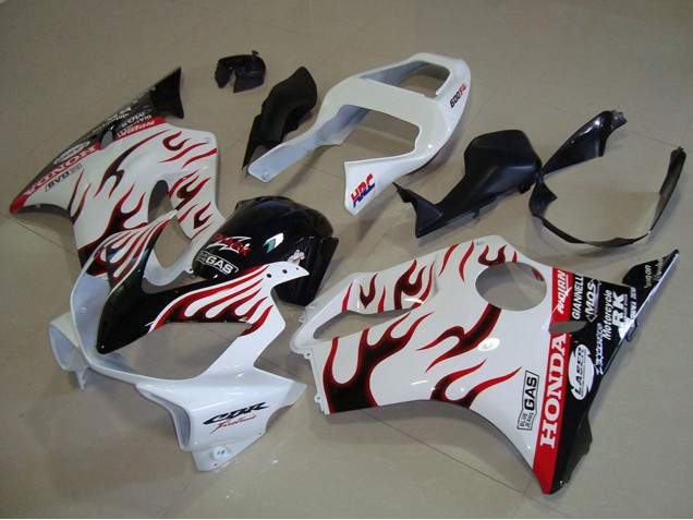 2001-2003 Honda CBR600 F4i Motorcycle Fairings - White Red Glossy Black Flame
