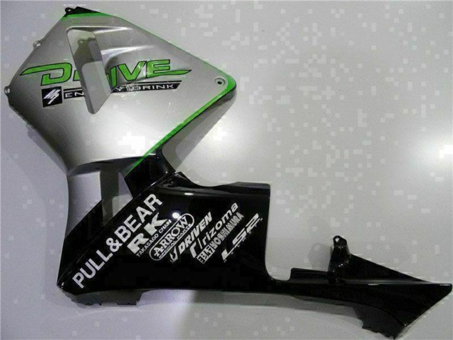 2003-2004 Honda CBR600RR Motorcycle Fairing - Silver Green Glossy Black