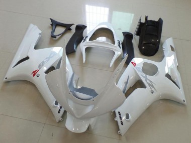 2003-2004 Kawasaki ZX6R Motorcycle Fairings - White with Silver Decals