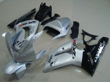 2003-2004 Kawasaki ZX6R Motorcycle Fairings - Silver Glossy Black