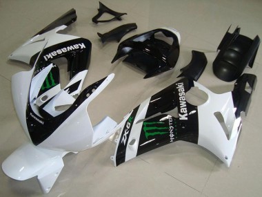 2003-2004 Kawasaki ZX6R Motorcycle Fairings - White Glossy Black Green Monster