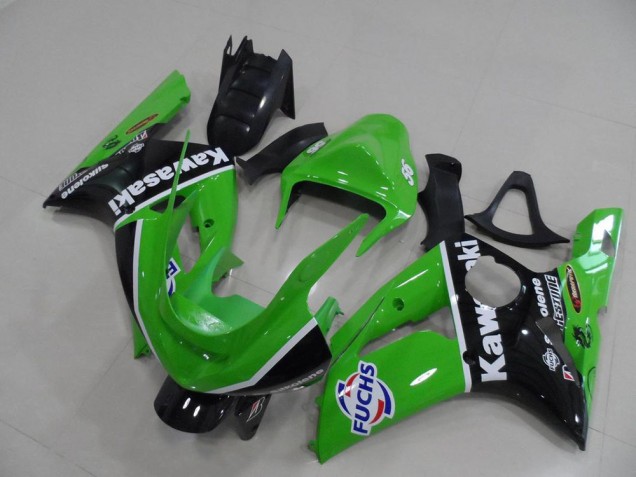 2003-2004 Kawasaki ZX6R Motorcycle Fairings - Green White Black Fuchs