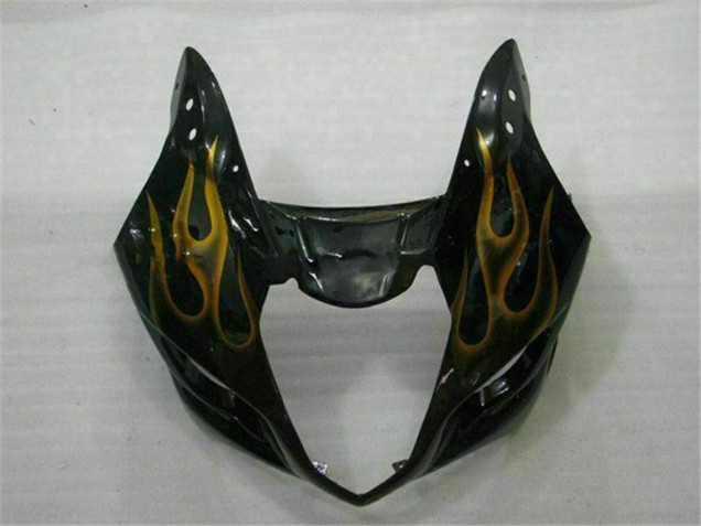 2003-2004 Suzuki GSXR 1000 Motorcycle Fairings - Glossy Black Gold Flame