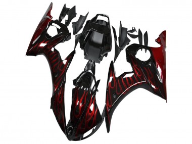 2003-2004 Yamaha YZF R6 Motorcycle Fairing - Glossy Black Red Flame