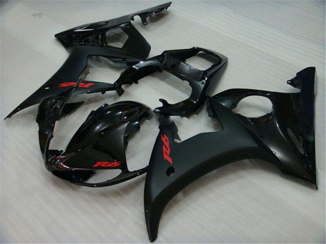 2003-2004 Yamaha YZF R6 Motorcycle Fairings - Glossy Black Matte Black Red Decals