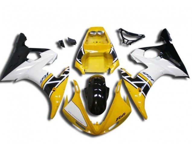 2003-2004 Yamaha YZF R6 Motorcycle Fairing - Yellow White Glossy Black