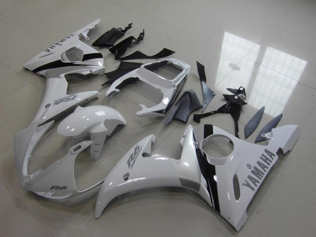 2003-2004 Yamaha YZF R6 Motorcycle Fairing Kits - White Glossy Black