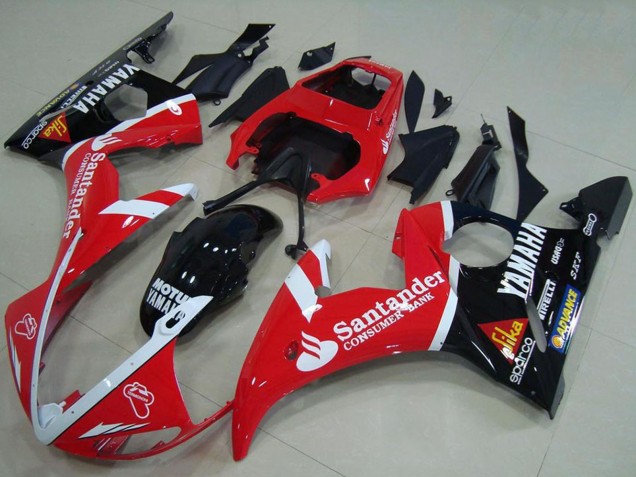 2003-2004 Yamaha YZF R6 Motorcycle Fairings - Red White Glossy Black Santander Motul
