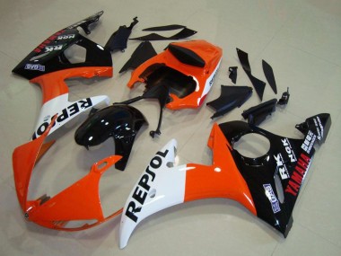 2003-2004 Yamaha YZF R6 Motorcycle Fairings - Orange White Glossy Black Repsol