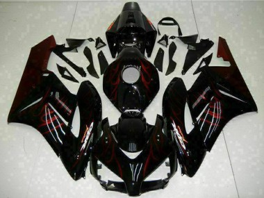 2004-2005 Honda CBR1000RR Motorcycle Fairings - Glossy Black Red Flame