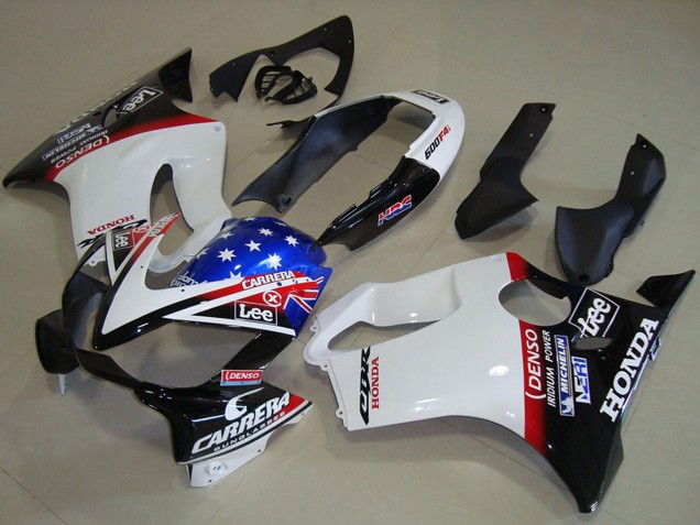 2004-2007 Honda CBR600 F4i Motorcycle Fairings - White Red Blue Glossy Black Star Lee Carrera