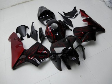 2005-2006 Honda CBR600RR Motorcycle Fairing Kits - Glossy Black Red Flame