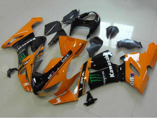 2005-2006 Kawasaki ZX6R Motorcycle Fairings - Orange Black Green Monster
