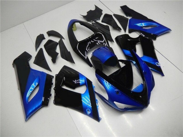 2005-2006 Kawasaki ZX6R Motorcycle Fairing Kits - Blue Glossy Black