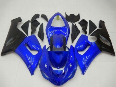 2005-2006 Kawasaki ZX6R Motorcycle Fairings - Blue Matte Black