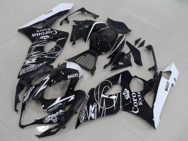2005-2006 Suzuki GSXR 1000 Motorcycle Fairings - Glossy Black White Corona