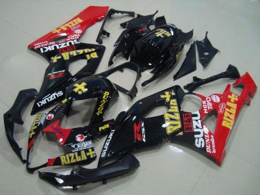2005-2006 Suzuki GSXR 1000 Motorcycle Fairings - Glossy Black Red Gold Rizla