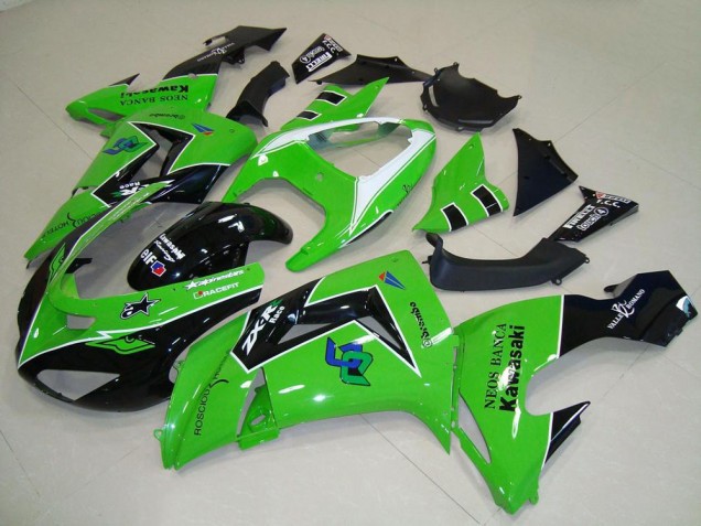 2006-2007 Kawasaki ZX10R Motorcycle Fairings - Green White Glossy Black