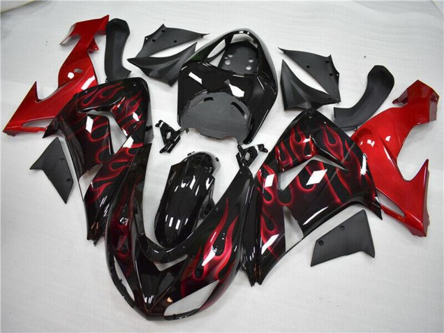2006-2007 Kawasaki ZX10R Motorcycle Fairing - Glossy Black Red Flame