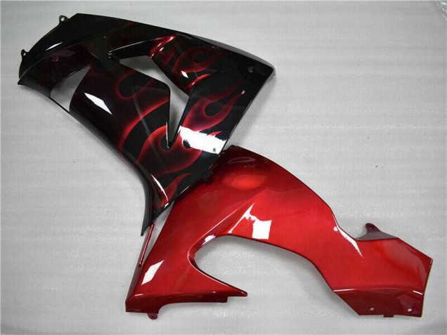2006-2007 Kawasaki ZX10R Motorcycle Fairing - Glossy Black Red Flame