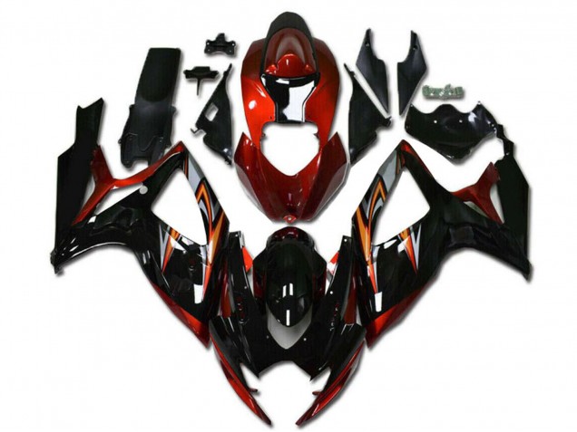2006-2007 Suzuki GSXR 600/750 Motorcycle Fairings - Orange Silver Glossy Black Stripe