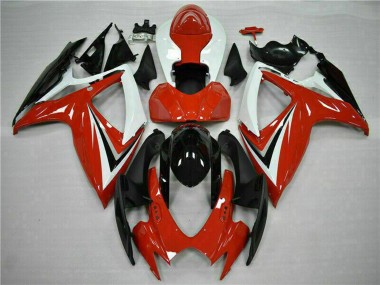 2006-2007 Suzuki GSXR 600/750 Motorcycle Fairings - White Red Glossy Black Stripe