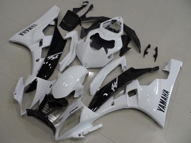 2006-2007 Yamaha YZF R6 Motorcycle Fairings - White Glossy Black