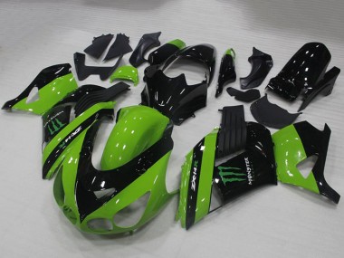 2006-2011 Kawasaki ZX14R ZZR1400 Motorcycle Fairings - Green Glossy Black Monster