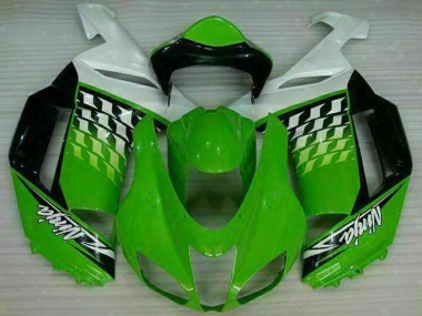 2007-2008 Kawasaki ZX6R Motorcycle Fairings - Green White Ninja