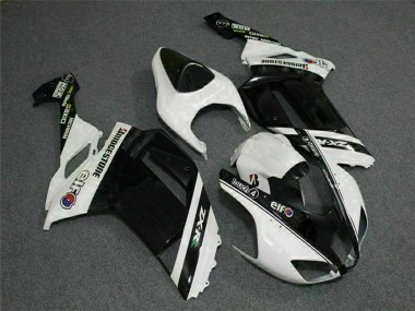 2007-2008 Kawasaki ZX6R Motorcycle Fairings - Black White Elf