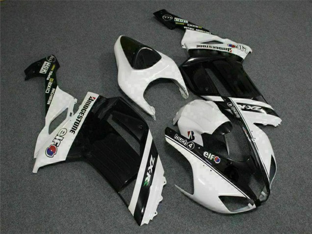 2007-2008 Kawasaki ZX6R Motorcycle Fairings - Black White Elf