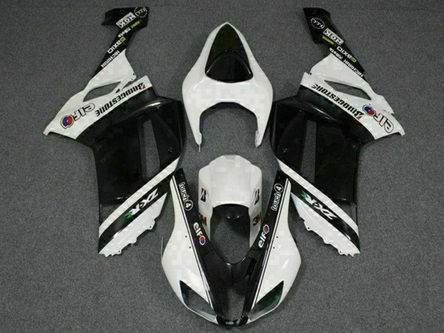 2007-2008 Kawasaki ZX6R Motorcycle Fairings - Black White Elf