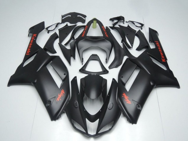 2007-2008 Kawasaki ZX6R Motorcycle Fairings - Matte Black with Red Sticker