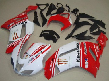 2007-2008 Kawasaki ZX6R Motorcycle Fairings - Red and White