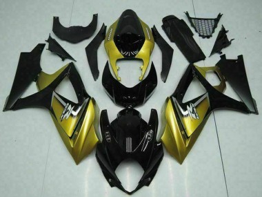 2007-2008 Suzuki GSXR 1000 Motorcycle Fairings - Gold Glossy Black Silver Decal