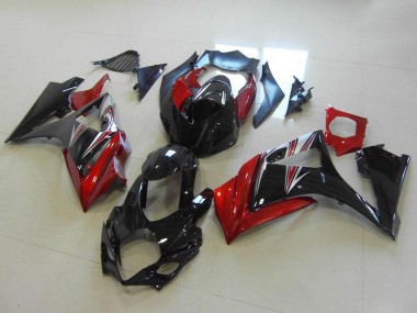2007-2008 Suzuki GSXR 1000 Motorcycle Fairings - Red Glossy Black No Decal