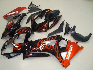 2007-2008 Suzuki GSXR 1000 Motorcycle Fairings - Glossy Black Orange Flame