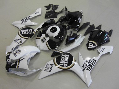 2007-2008 Yamaha YZF R1 Motorcycle Fairings - White Black Lucky Strike