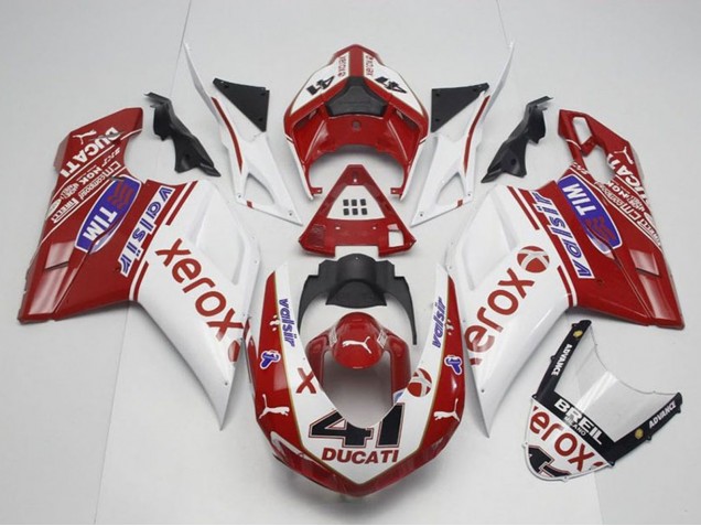 2007-2014 Ducati 848 1098 1198 Motorcycle Fairings - White Red Glossy Black Valsir Xerox OEM Style 41