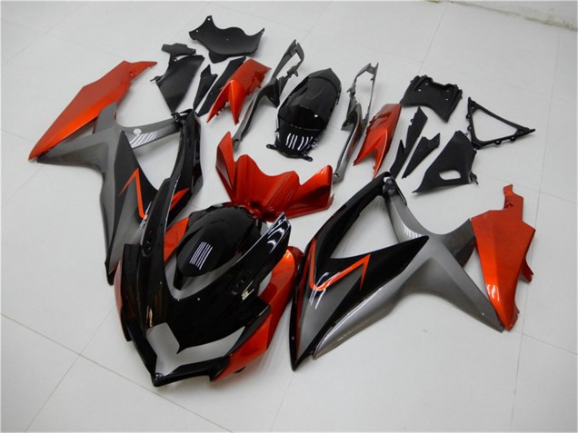 2008-2010 Suzuki GSXR 600/750 Motorcycle Fairings - Orange Grey Glossy Black